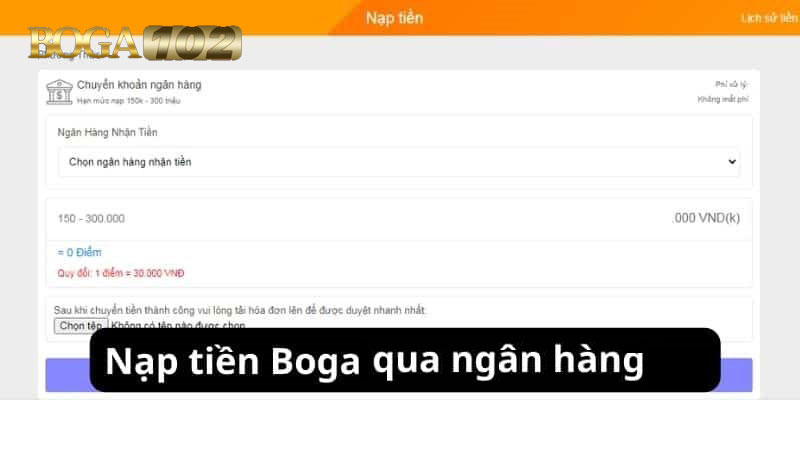 Nạp tiền nhà cái BOGA102 qua ngân hàng 